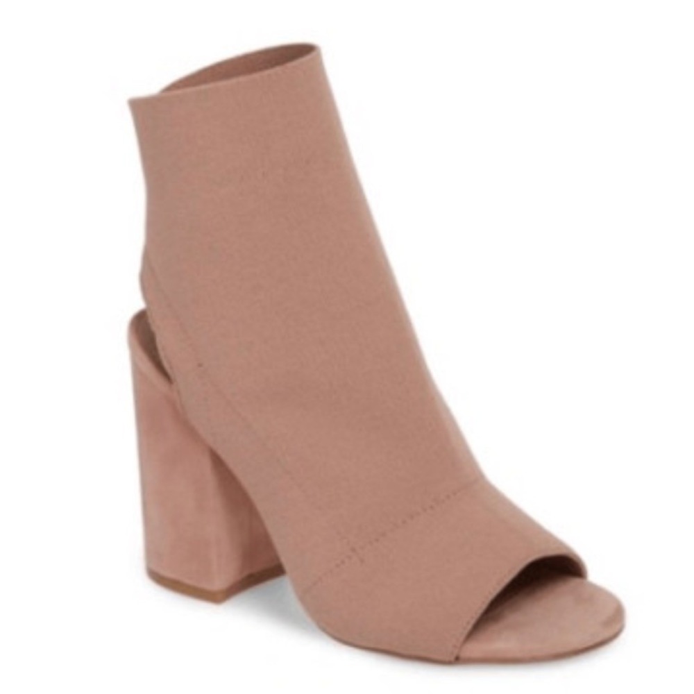 Steve Madden | Ferris Mauve Taupe Knit Peep Toe Sock Block Heel Boot Shoe, 9.5M